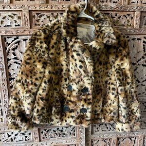 LOFT Ann Taylor Leopard Print Faux Fur Pea Coat